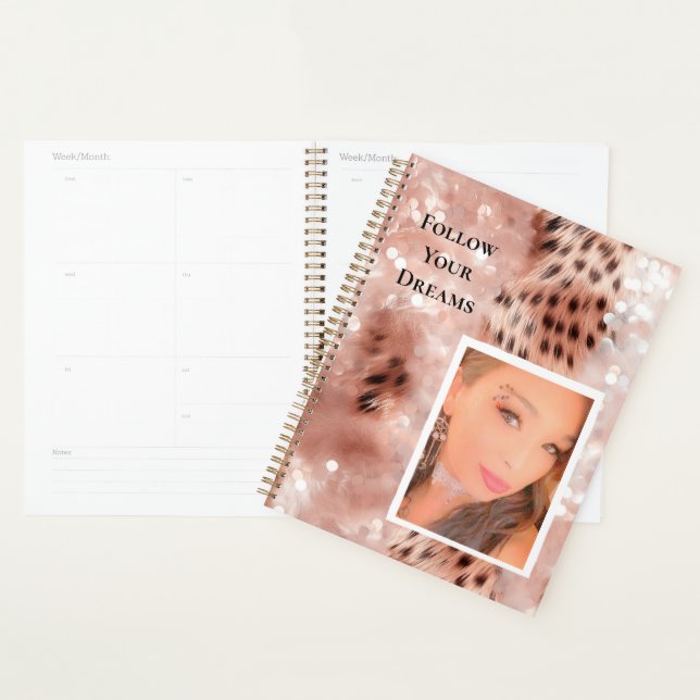 Rose Gold Glitzy Pink Leopard Your Photo  Planner (Display)