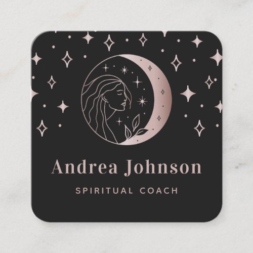 Rose Gold Goddess  Mystic Moon Celestial Energy Square Business Card