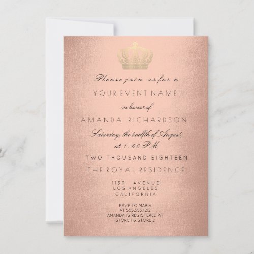 Rose Gold Gold Crown Royal Glitter 16th Bridal Lux Invitation