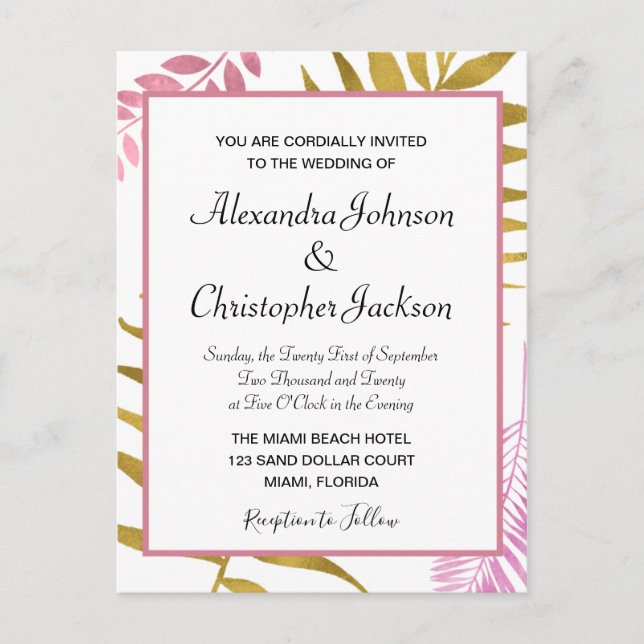 Rose Gold & Gold Foil Tropical Wedding Invitation (Front)