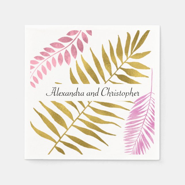 Rose Gold & Gold Foil Tropical Wedding Napkins (Front)
