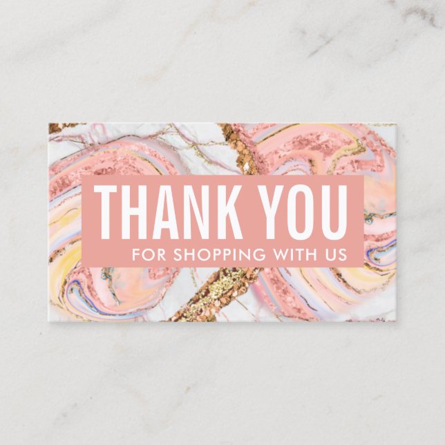 Rose Gold & Gold Geode Marble Business Thank You Card (Front)