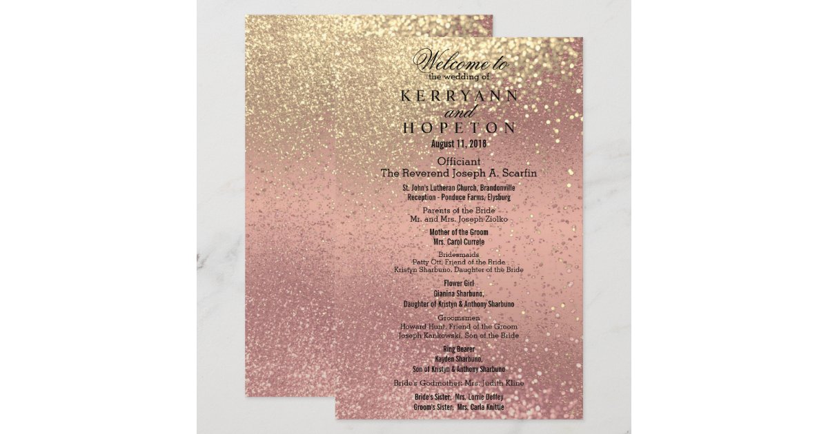 Rose Gold Program Rose Gold & Gold Glitter - Program | Zazzle
