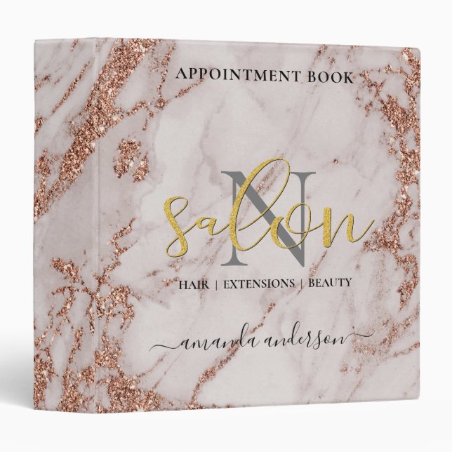 Rose Gold & Gold Salon Appointment Book 3 Ring Binder (Front/Spine)