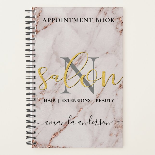 Rose Gold & Gold Salon Appointment Book Planner (Front)