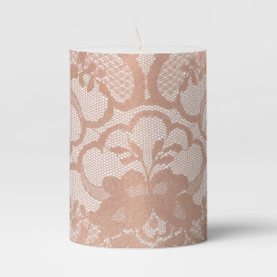 Rose Gold Gold Sepia Floral Pink White Delicate Pillar Candle
