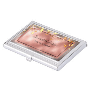 Rose gold golden stars name script business card case