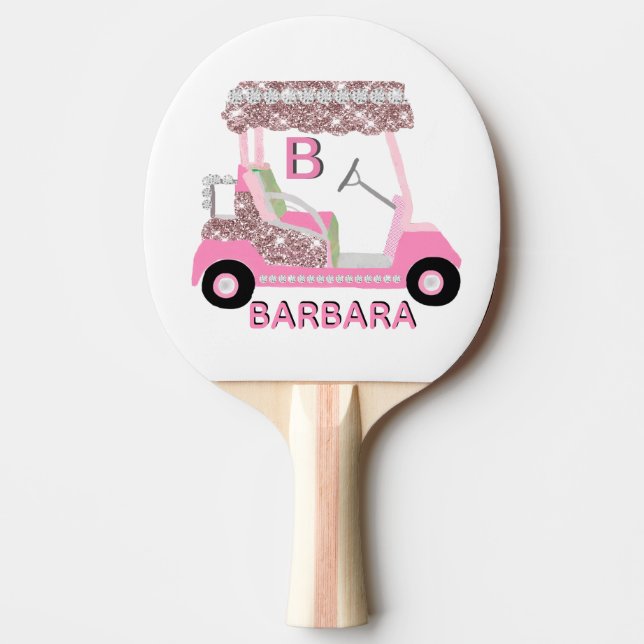 Rose Gold Golf Cart Name Ping Pong Paddle (Front)