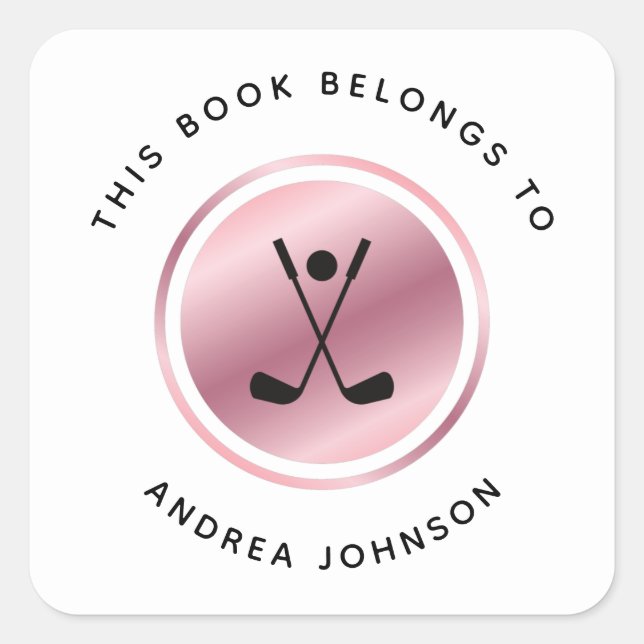 Rose Gold Golf Girl Golfer Bookplate Pink Sporty (Front)
