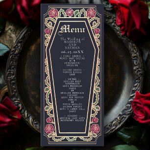 Rose Gold Gothic Coffin Rose Blue Wedding Menu