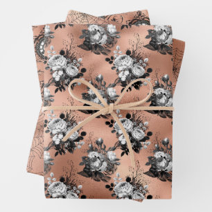 Rose Gold Gothic Halloween Wrapping Paper Sheets