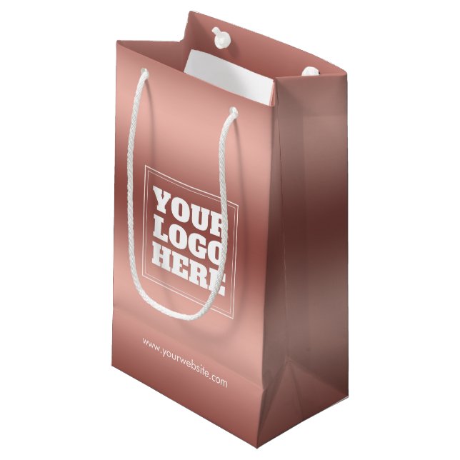 Rose Gold Gradient Custom Company Logo Business Small Gift Bag (Front Angled)
