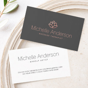 Rose gold gradient lotus flower minimalist gray business card