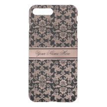 Rose Gold Gradient Metal Damask Pattern on Black