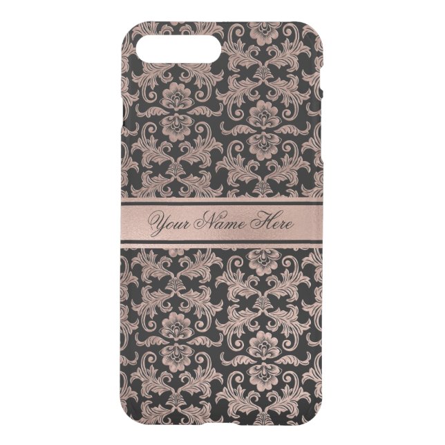 Rose Gold Gradient Metal Damask Pattern on Black Uncommon iPhone Case (Back)