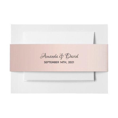 Rose gold gradient names date wedding invitation belly band