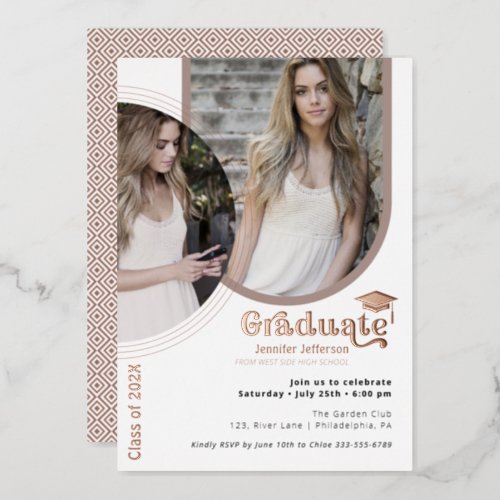  Rose Gold Graduation 2 Photos Foil Invitation