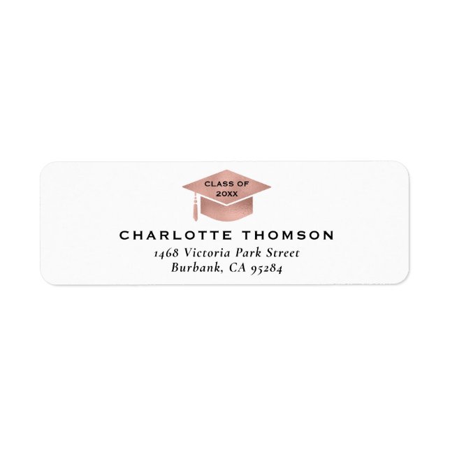 Rose Gold Graduation Cap Tassel Return Address Label (Front)