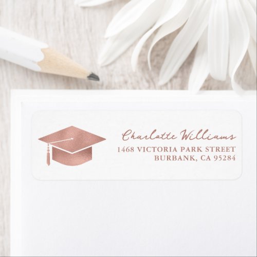 Rose Gold Graduation Hat Script Return Address Label