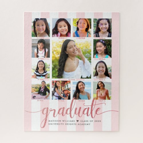 Rose Gold Graduation K12 Photo Collage Script Jigsaw Puzzle