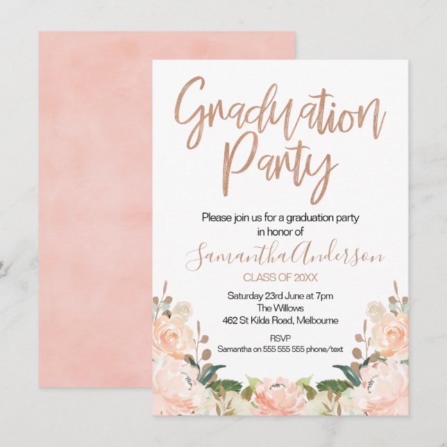 Rose Gold Graduation Party Invitation (Front/Back)