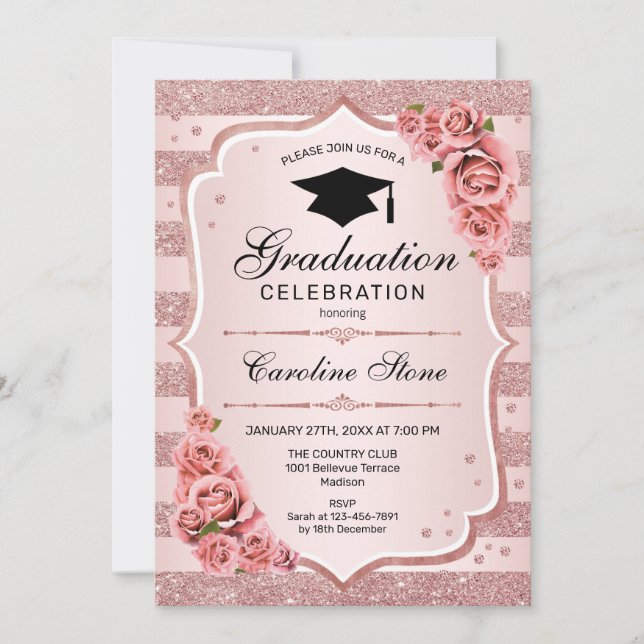 Rose Gold Graduation Party Invitation (Front)