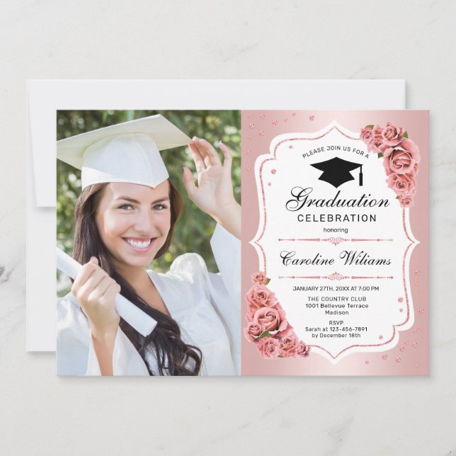 Rose Gold Graduation Party With Photo Invitation (Front)