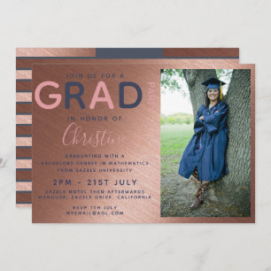 Rose Gold GRADUATION PHOTO invitation Navy