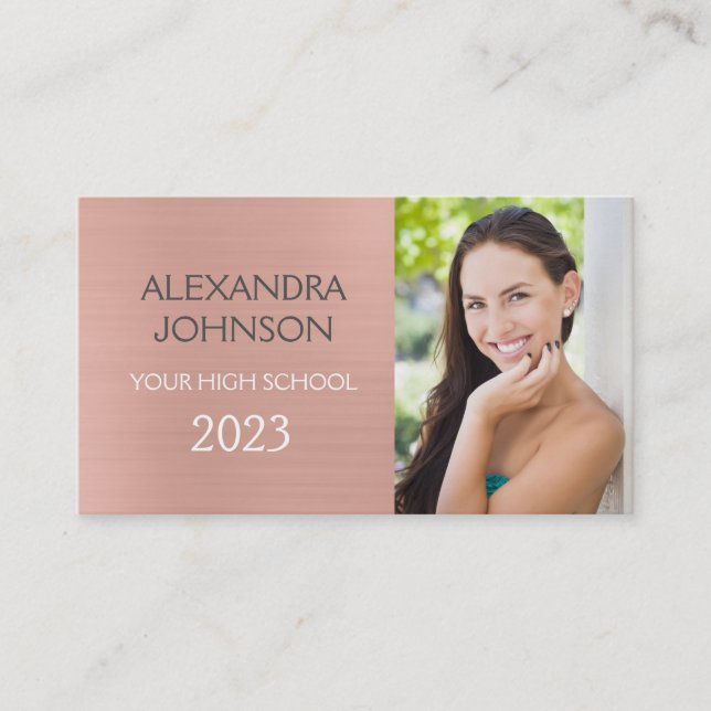 Rose Gold - Graduation Photo Student Contact Card (Front)