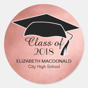 Rose Gold Graduation Sticker Black Mortar Board