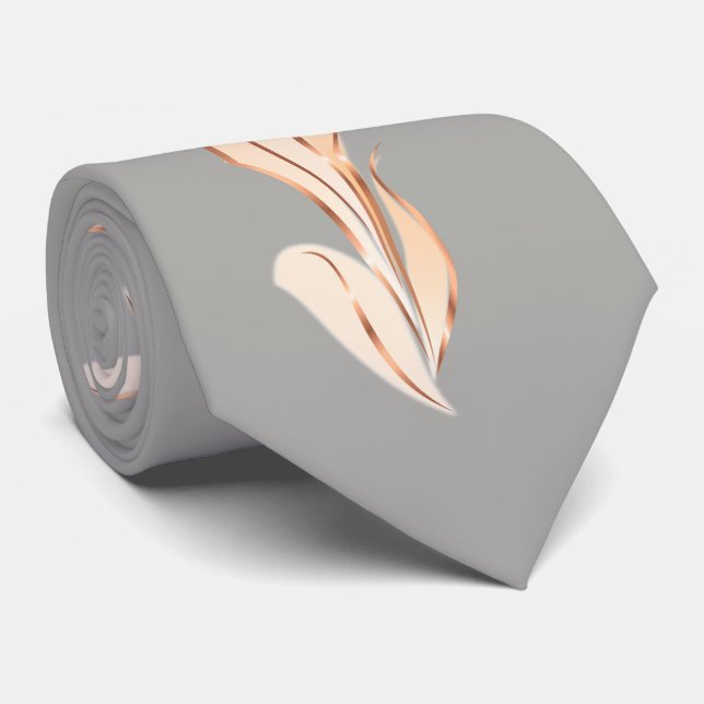 Rose Gold Gray Abstract Lily Neck Tie (Rolled)