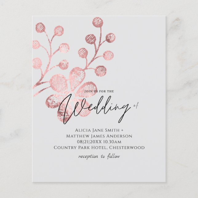 Rose Gold Gray Botanical Wedding Invitations (Front)