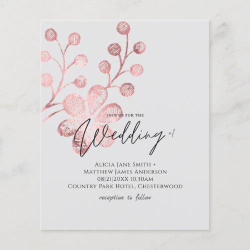 Rose Gold Gray Botanical Wedding Invitations