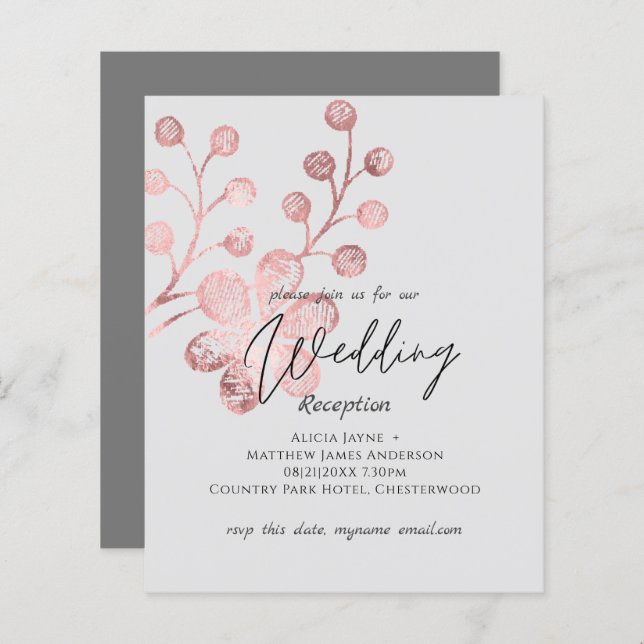 Rose Gold Gray Botanical Wedding RECEPTION (Front/Back)
