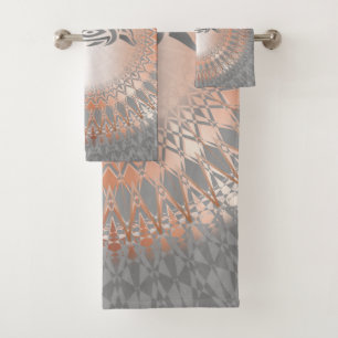 Rose Gold Gray Dolphin Mandala Coastal Bath Towel Set