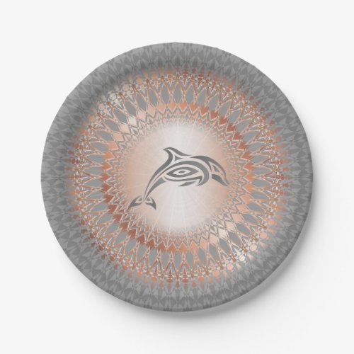 Rose Gold Gray Dolphin Mandala Paper Plates