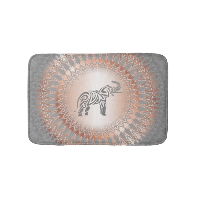 Rose Gold Gray Elephant Mandala Bath Mat (Front)
