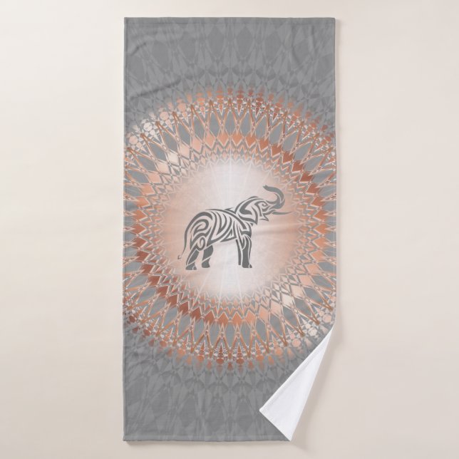 Rose Gold Gray Elephant Mandala Bath Towel (Bath Towel)