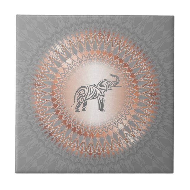 Rose Gold Gray Elephant Mandala Ceramic Tile (Front)