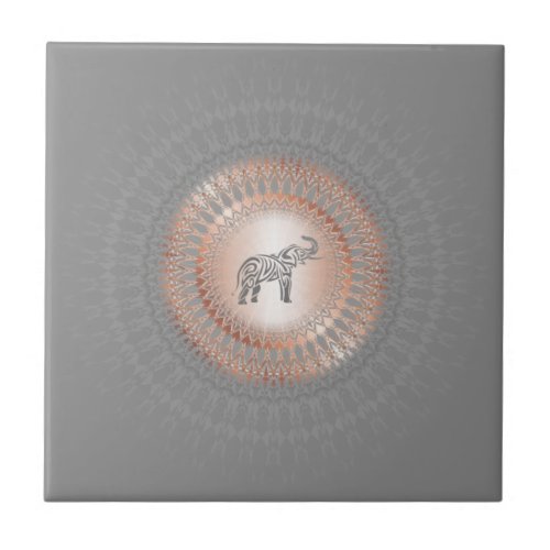 Rose Gold Gray Elephant Mandala Ceramic Tile