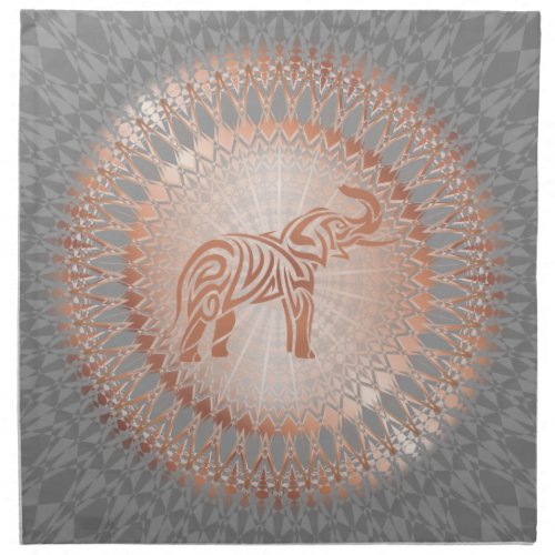 Rose Gold Gray Elephant Mandala Cloth Napkin