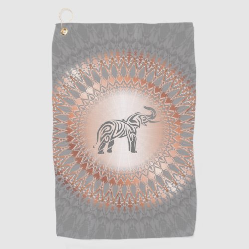 Rose Gold Gray Elephant Mandala Golf Towel