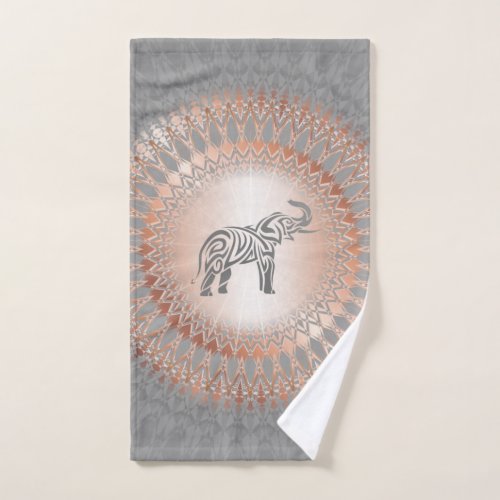 Rose Gold Gray Elephant Mandala Hand Towel