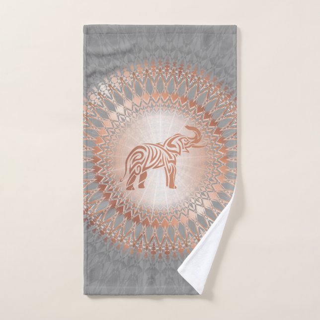 Rose Gold Gray Elephant Mandala Hand Towel (Hand Towel)
