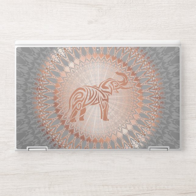 Rose Gold Gray Elephant Mandala HP Laptop Skin (Front)