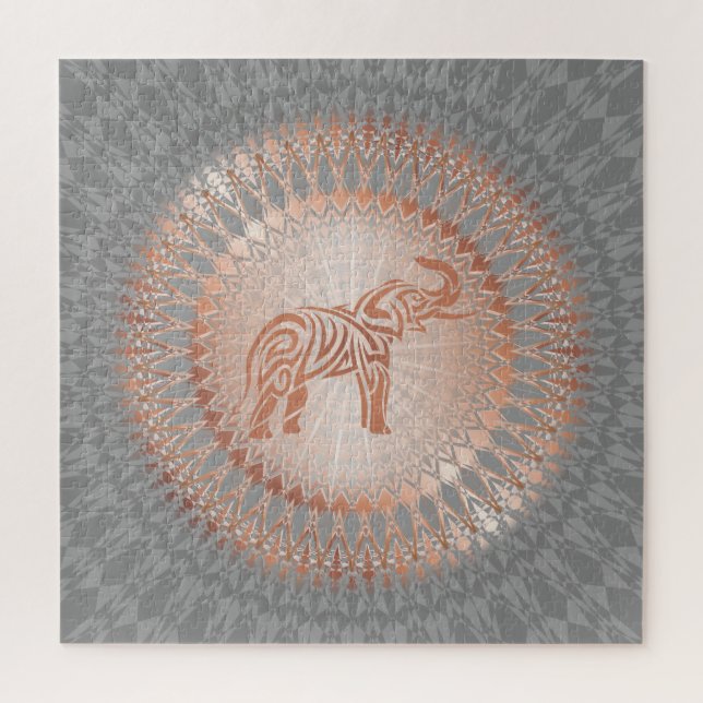 Rose Gold Gray Elephant Mandala Jigsaw Puzzle (Vertical)