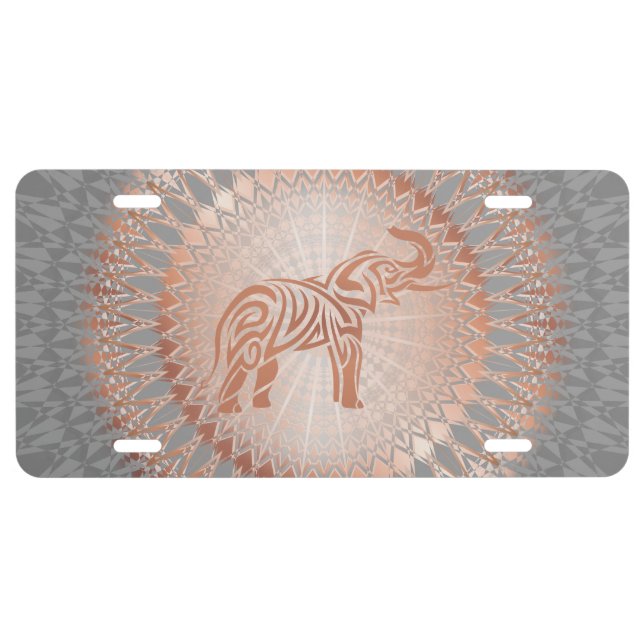 Rose Gold Gray Elephant Mandala License Plate (Front)