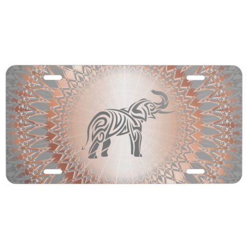 Rose Gold Gray Elephant Mandala License Plate