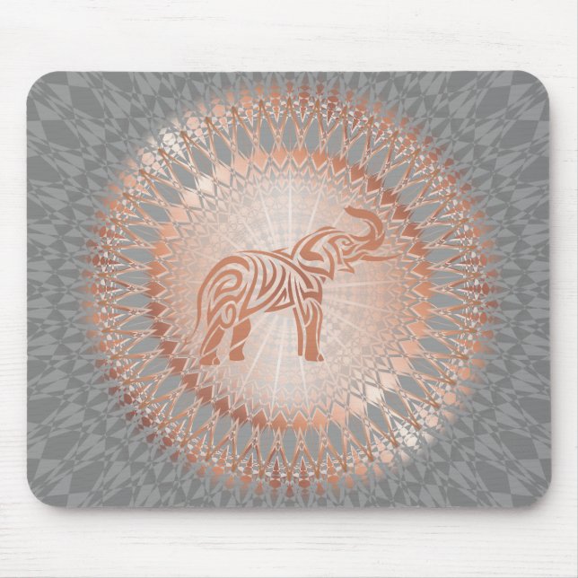 Rose Gold Gray Elephant Mandala Mouse Pad (Front)