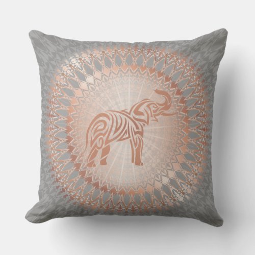 Rose Gold Gray Elephant Mandala Outdoor Pillow